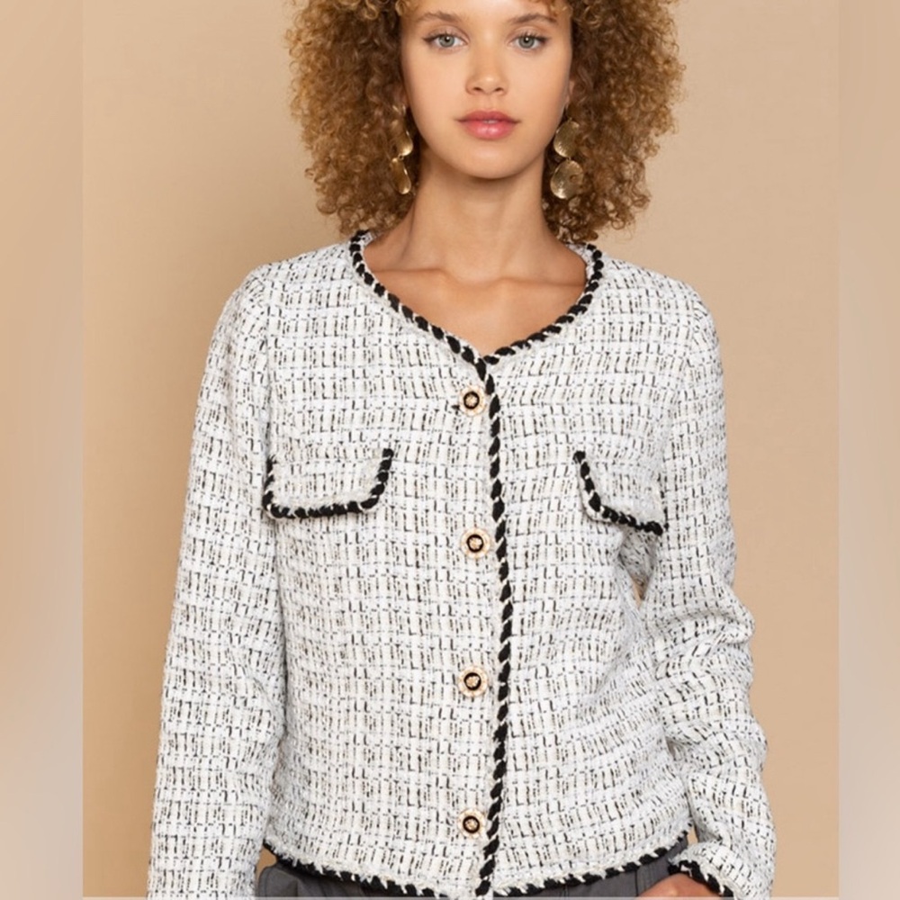 P24 Sale 🥳POL Chic White and Black Tweed Jacket